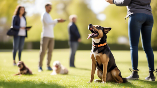 Create an image of a happy dog and owner participating in an OffLeashK9Training session. The scene should be outdoors in a park, with the dog off-leash and attentively following the owner's commands.