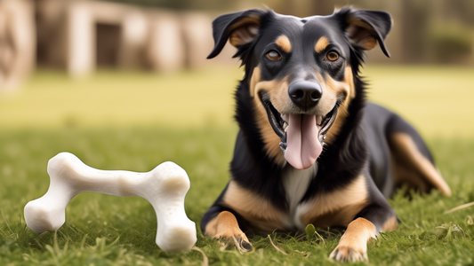 A detailed, high-quality image featuring a selection of durable dog bones designed for aggressive chewers. The bones should vary in shapes and sizes, constructed from robust materials like nylon, rubb
