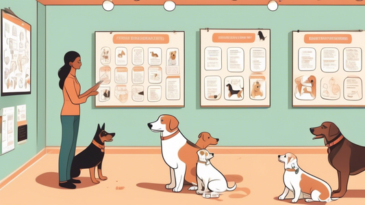 A detailed illustration of a professional dog behavior specialist working in a serene, well-organized training facility. The specialist is seen using positive reinforcement techniques, like treats and