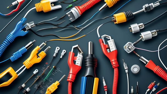 Create an image illustrating the concept of double-ended leads. The image should feature a detailed, close-up view of a double-ended electrical lead with metal connectors on both ends, connected to di
