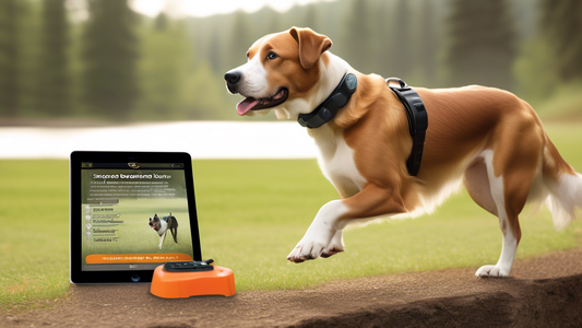 Create a detailed image of a dog training scenario using the SportDOG 425X Training System, featuring a well-behaved dog wearing the training collar, a remote control in the trainer's hand, and a sere