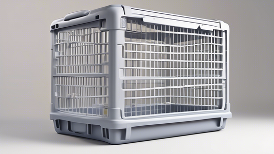 A detailed and informative illustration of various XL plastic dog crates, featuring different designs and functionalities. The image should display the crates in a well-lit room with a friendly, welco