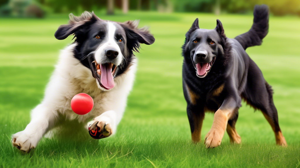 A high-resolution image showcasing a happy, large breed dog energetically playing with a durable Kong Extreme Toy in a spacious backyard. The toy is rugged and clearly designed to withstand tough chew