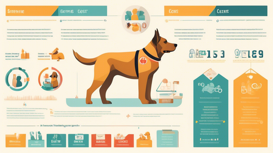 Create a detailed and informative infographic of the cost breakdown for service dog training. Include elements such as vet expenses, training fees, equipment costs, certification, and ongoing care. Us