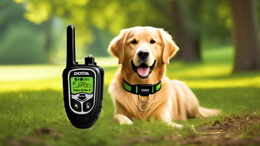 Create an image of a Dogtra 1900S training collar in a detailed and visually appealing setting, showcasing its features: a sleek black collar with a compact remote, waterproof design, and LED screen. 