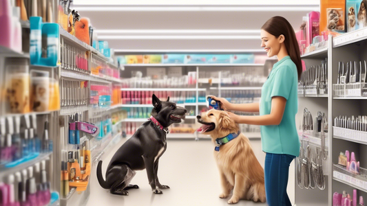 Create a realistic, detailed image of a well-lit Petco store aisle showcasing a variety of dog clippers on neatly organized shelves. Include different types and brands of clippers with clear price tag