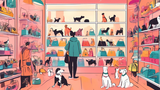 An image of a cozy pet store in Leeds, filled with various dog collars of different styles, colors, and sizes neatly displayed on shelves. There are happy customers with their dogs browsing the select