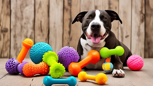 Create a vibrant image featuring a variety of durable dog toys designed for tough chewers. Include items like heavy-duty rubber bones, rugged rope toys, and indestructible chew balls. Display the toys