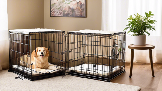 A cozy indoor setting featuring a variety of dog crate beds. The image should display different styles and sizes to accommodate various breeds, along with soft, plush materials for comfort. Each dog c