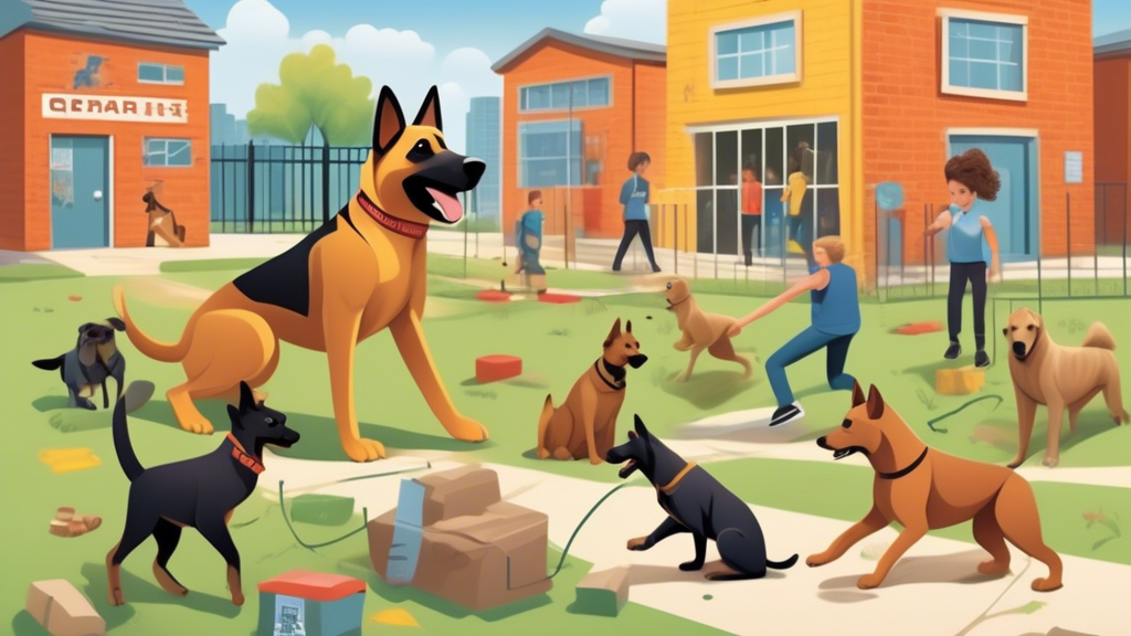 An informative and visually engaging guide cover featuring different breeds of K9 dogs in action: a German Shepherd sniffing out a suspicious package, a Belgian Malinois expertly navigating an obstacl