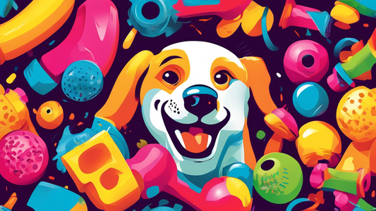 Create a vibrant and dynamic image of a playful, powerful dog eagerly chewing on an indestructible toy. The background should showcase a cozy, pet-friendly environment with a variety of durable dog to
