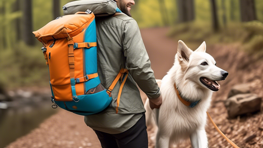 Create an image of a happy, adventurous dog being carried in a stylish and sturdy Kurgo G-Train K9 backpack. The scene should be set in a picturesque natural setting, such as a mountain trail or fores