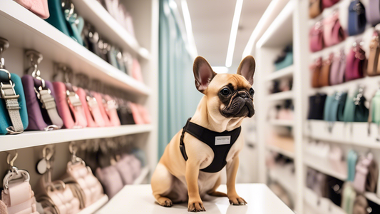A serene, well-lit pet boutique showcasing a variety of stylish small dog harness and leash sets on display. The sets come in various colors, patterns, and materials, arranged neatly on racks and shel