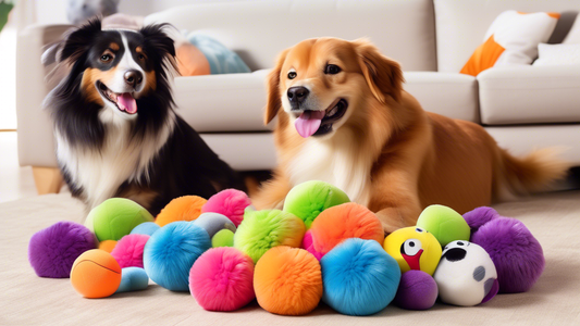 Create an image of a joyful, playful scene featuring a vibrant, durable plush toy called 'GoDog Furballz' being enjoyed by a variety of pets including dogs and cats. The setting should be a cozy livin
