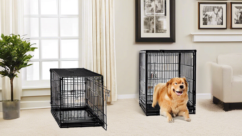 Create an image of a variety of medium-sized dog crates available on Amazon. Include different styles such as wire crates, plastic crates, and soft-sided crates in various colors. Display them in a wa