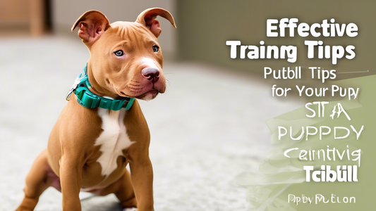 Create an image based on the title: Effective Training Tips for Your Pitbull Puppy. The image should depict a joyful and energetic pitbull puppy in a brightly lit, comfortable interior setting. The pu