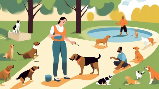 Create an image of a skilled dog trainer demonstrating various effective techniques from Leerburg Dog Training Methods. Include a well-behaved dog performing commands, such as sit, stay, and heel, in 