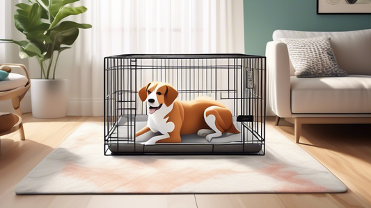A cozy indoor setting showcasing a happy dog comfortably resting on a plush memory foam crate pad inside a modern-looking dog crate. The crate pad should look supportive and luxurious, with a sleek de