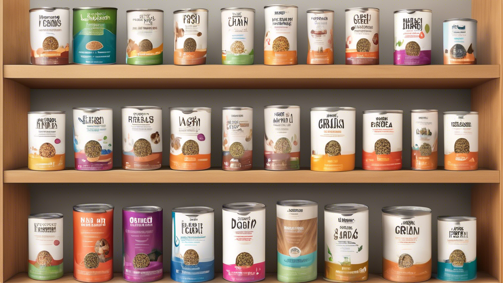 Create an image featuring a variety of high-quality small breed dog food options displayed in an appealing and organized manner. Include different types of food such as dry kibble, wet food cans, and 