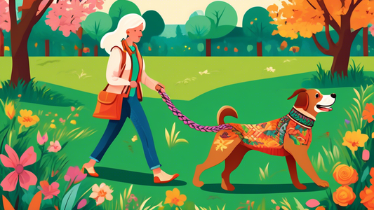 Create an image of a happy, medium-sized dog wearing a stylish, intricately braided leather collar. The collar should highlight durable craftsmanship with decorative patterns and rich colors. The dog 