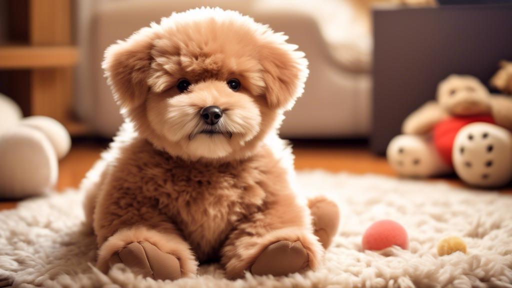 Create a heartwarming image of an adorable teddy bear dog. The dog should have fluffy, textured fur resembling that of a teddy bear, with round, expressive eyes, a small button nose, and soft, rounded