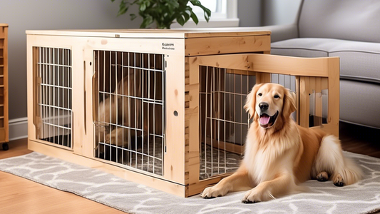 A cozy, tastefully designed room featuring a variety of spacious, sturdy dog crates each perfectly suited for large breeds like Golden Retrievers, Great Danes, and German Shepherds. Each crate include