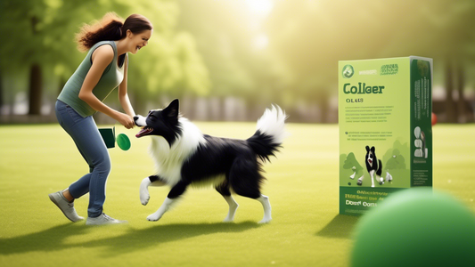 Create an image of a vibrant, green park where a person is training a lively Border Collie. The person is holding a clicker and treats, while the Border Collie is attentively following commands, perfo