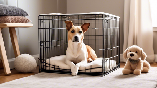 Create an image of a cozy dog crate with a soft, perfectly fitting pillow inside. The pillow should be ergonomically designed to provide comfort and support for a sleeping dog. The scene should show a